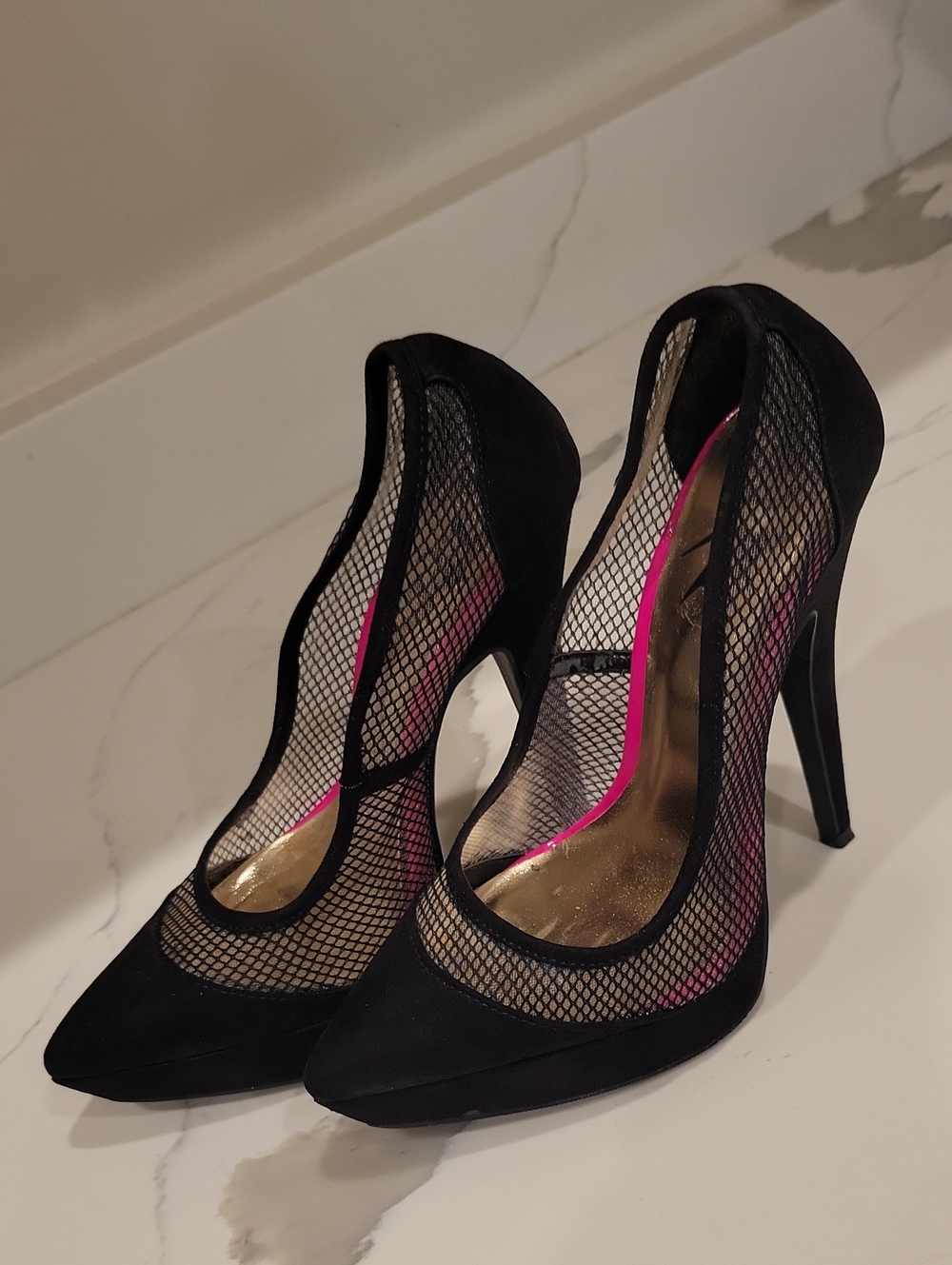 Black Mesh Pointed-Toe Stiletto Pumps
